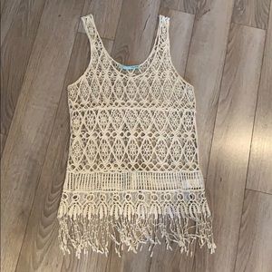 Maurices Lace Embroidered Tank with Fringe